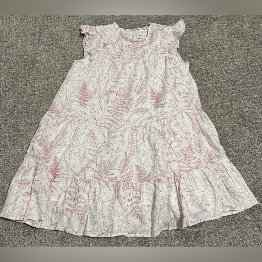 Aura pink and cream toile tiered dress large